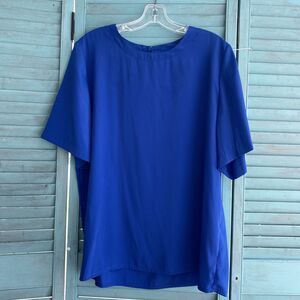Sara Stephen Blouse Shirt ~ Sz XL ~ Blue ~ Short Sleeve
